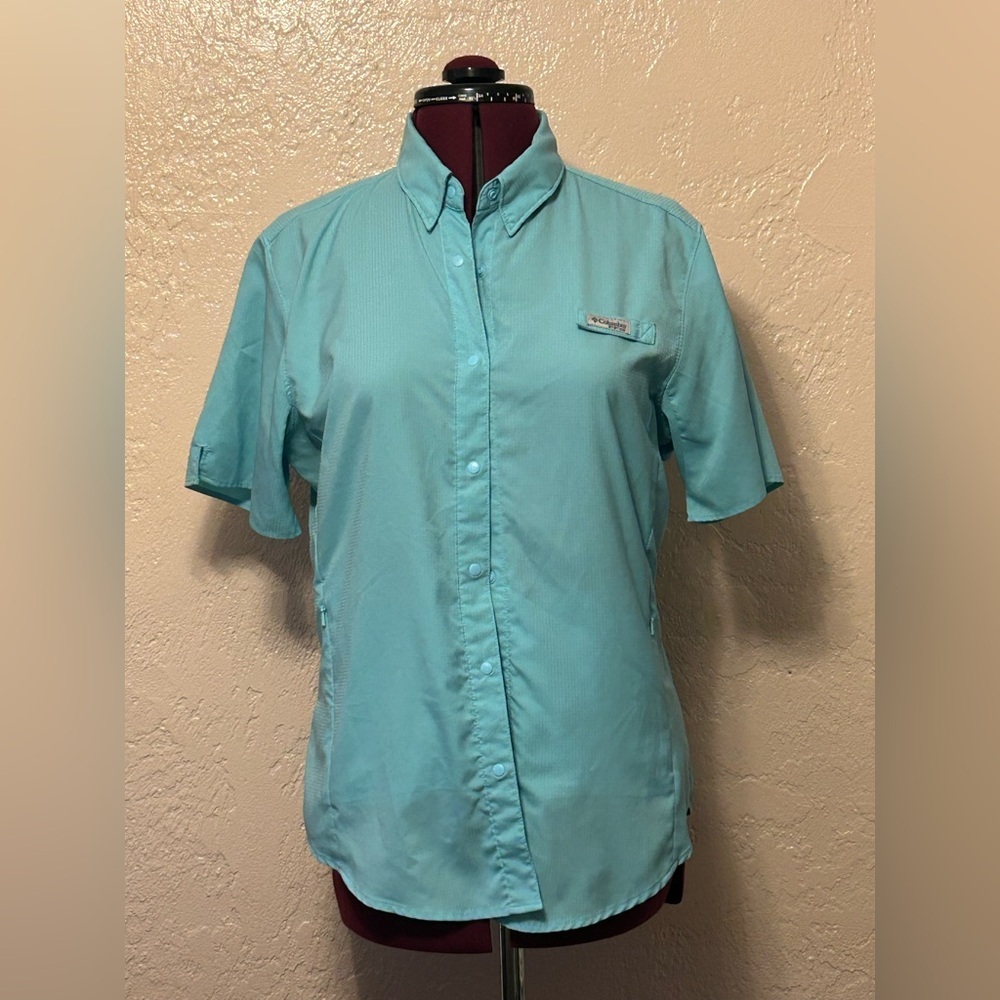 Columbia PFG Shirt Womens Medium Blue Performance Fishing Omni Shade Tamiami II